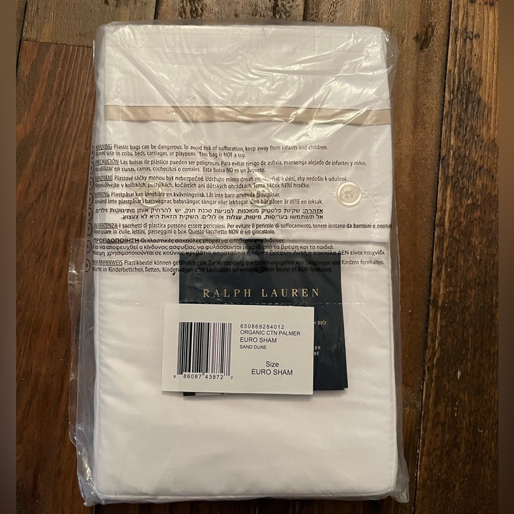 Ralph Lauren Sand Dune & White Euro Sham Neutral Luxury Bedding‎ Pillow